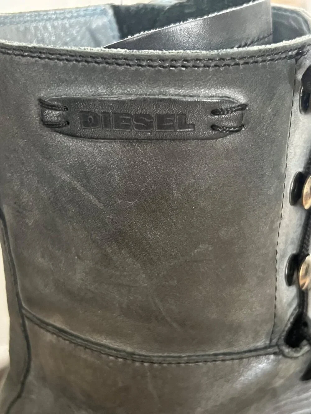 Diesel Black Leather Lace-Up Combat Boots With Side Zipper Men's Size 43